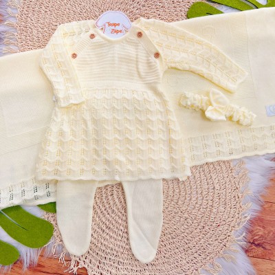 Saída de Maternidade Fofinho - Old Shale com Florzinha - Amarelo